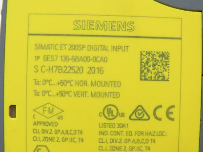 Siemens 6ES7 136-6BA00-0CA0 SIMATIC ET200SP F-DI 8x HF Digital Input
