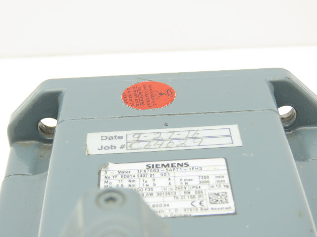 Siemens 1FK7063-5AF71-1FH3 AC Servo Motor 263V 11Nm 7200rpm 3Ph Brake RJ45 Port