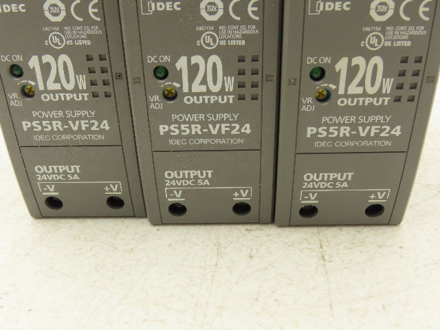 IDEC PS5R-VF24 120 Watt Power Supply 100-240VAC Input 24VDC 5A Output Lot of 3