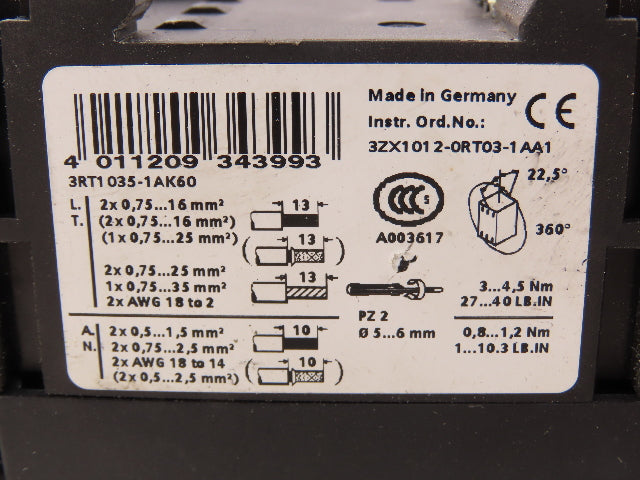 Siemens 3RT1035-1AK60 Motor Starter Contactor 40 A 18.5 kW 110/120V Lot of 4