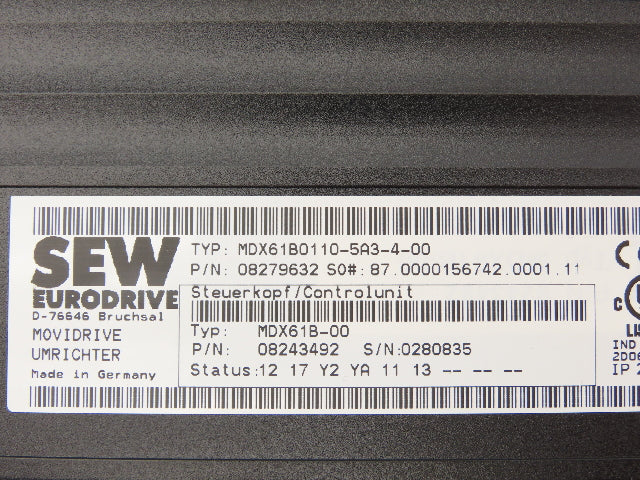 Sew Eurodrive MDX61B0110-5A3-4-00 Movidrive Servo Drive Inverter 15HP 500VAC 3PH