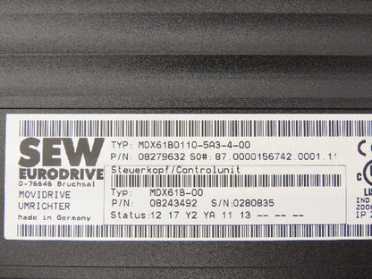 Sew Eurodrive MDX61B0110-5A3-4-00 Movidrive Servo Drive Inverter 15HP 500VAC 3PH