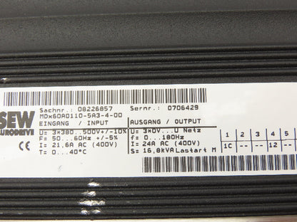 Sew Eurodrive MDX61B0110-5A3-4-00 Movidrive Servo Drive Inverter 15HP 500VAC 3PH