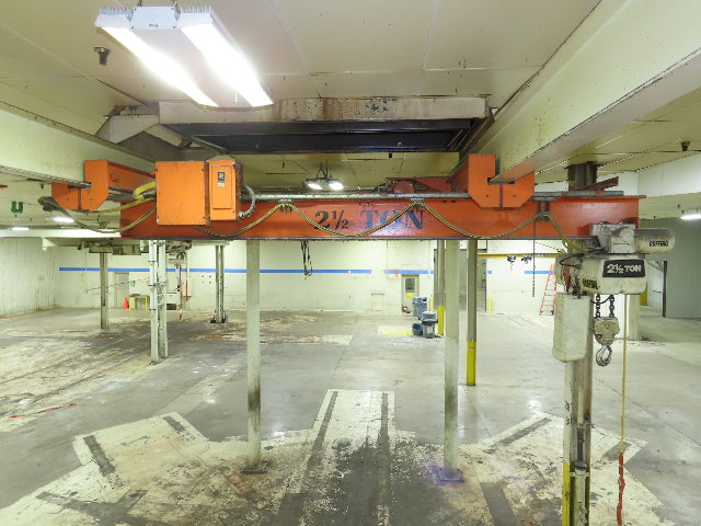2.5 Ton Free Standing Bridge Crane 8' 2" Span 32' Runway 13' HUB Coffing Hoist