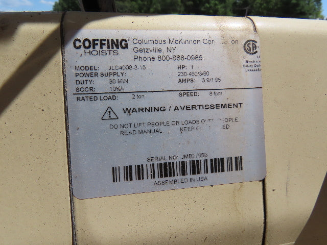 2 Ton Free Standing Bridge Crane 11' Span 27' Runway 11' 9" HUB Coffing Hoist