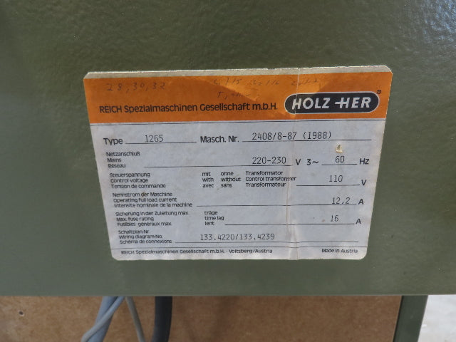 HolzHer 1265 Super Cut Vertical Panel Saw Manual Horizontal Cut 75"x14' 230V 3PH
