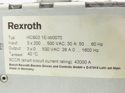 Bosch Rexroth HCS021E-W0028-A-03-NNNN IndraDrive AC Servo Drive 530VAC 28A 3PH