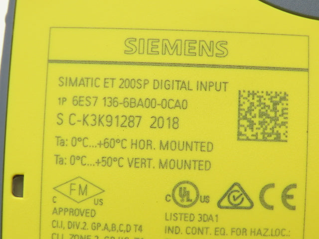 Siemens 6ES7 136-6BA00-0CA0 SIMATIC ET200SP F-DI 8x HF Digital Input w/ Base
