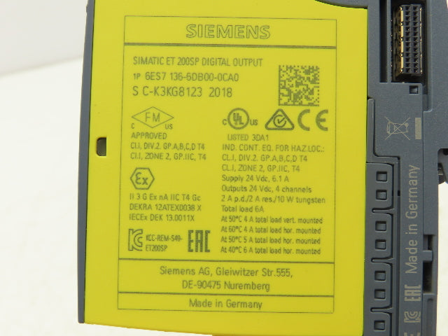 Siemens 6ES7 136-6DB00-0CA0 SIMATIC ET200SP Digital Output F-DQ 4X24 V DC/2A