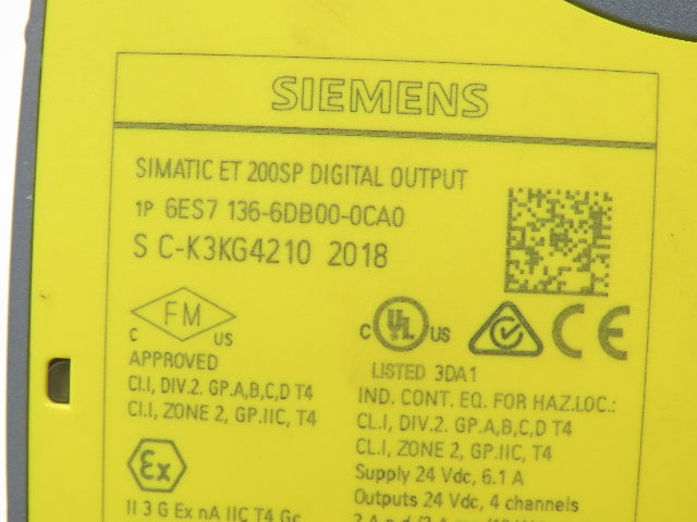 Siemens 6ES7 136-6DB00-0CA0 SIMATIC ET200SP Digital Output F-DQ 4X24 V DC/2A