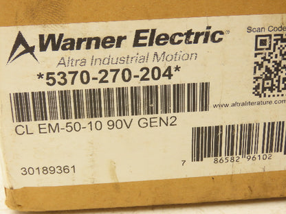 Warner CL-EM-50-10 90V GEN2 Motor Clutch 90VDC 3600 RPM 16Lb-Ft For Frame 56C