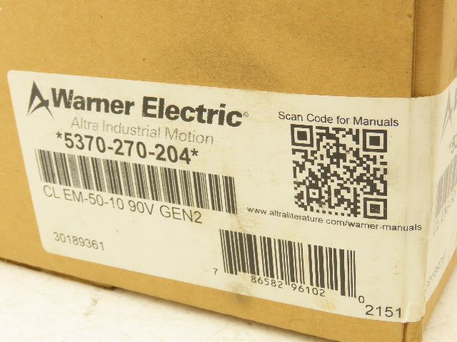 Warner CL-EM-50-10 90V GEN2 Motor Clutch 90VDC 3600 RPM 16Lb-Ft For Frame 56C