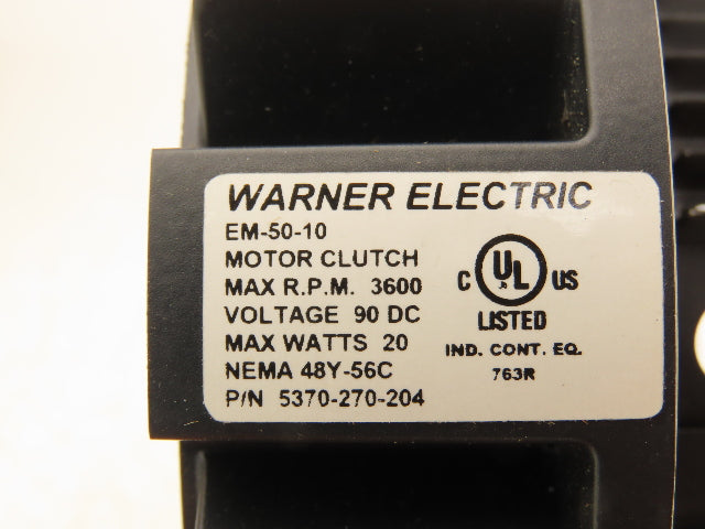 Warner CL-EM-50-10 90V GEN2 Motor Clutch 90VDC 3600 RPM 16Lb-Ft For Frame 56C