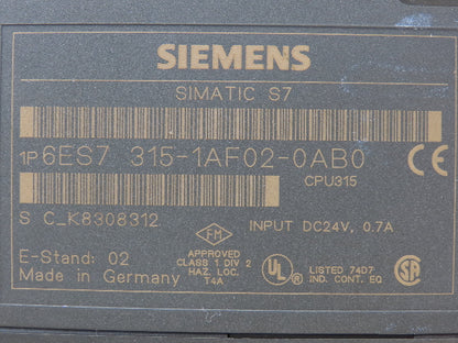 Siemens 315-1AF02-0AB0 Simatic S7-300 PLC CPU Module 24VDC 6ES7 315-1AF02-0AB0
