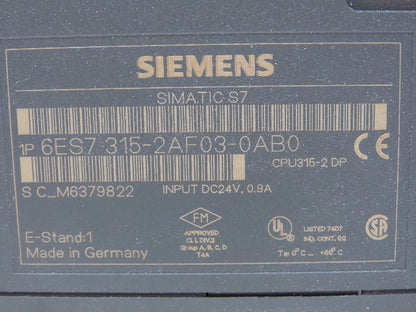 Siemens 6ES7 315-2AF03-0AB0 Simatic S7 PLC CPU Module 24VDC CPU315-2 DP
