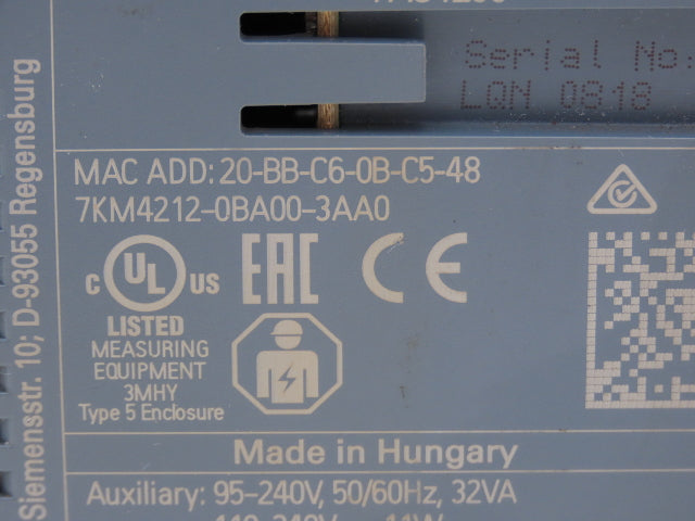 Siemens 7KM4212-0BA00-3AA0 SENTRON PAC4200 Current / Voltage Measuring Device