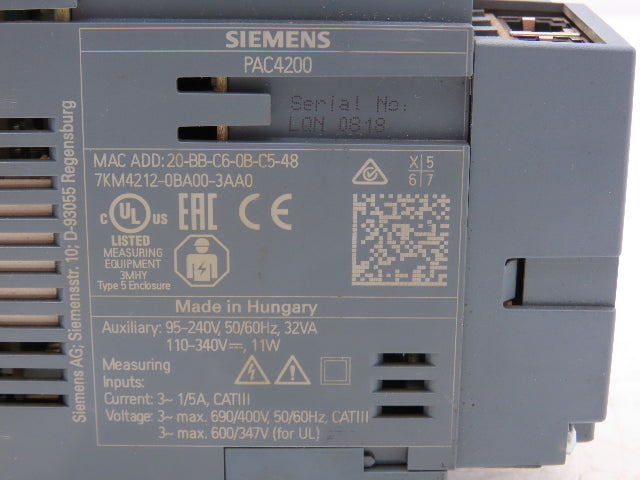 Siemens 7KM4212-0BA00-3AA0 SENTRON PAC4200 Current / Voltage Measuring Device