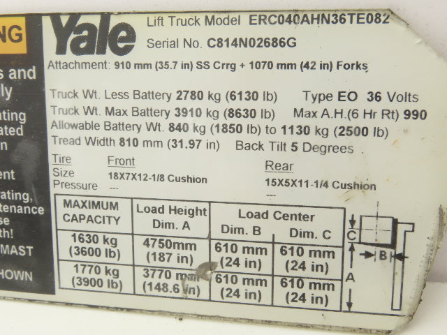 Yale 8602003 Forklift Hydraulic Tilt Cylinder Removed From ERC040AHN36TE082
