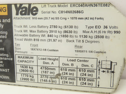 Yale 8602003 Forklift Hydraulic Tilt Cylinder Removed From ERC040AHN36TE082