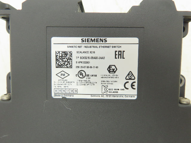 Siemens 6GK5216-0BA00-2AA3 SCALANCE X216 Managed IE Switch 16x 10/100 Mbps RJ45