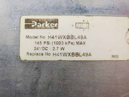 Parker H41WXBBL49A Pneumatic Solenoid Valve 5 Pos 2 Way 145psi Size 4 24VDC