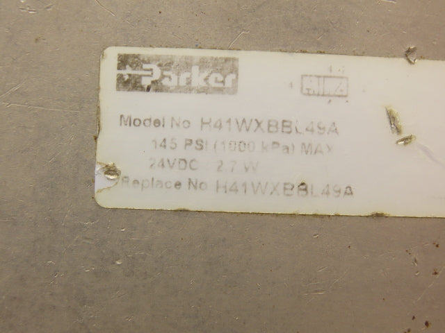 Parker H41WXBBL49A Pneumatic Solenoid Valve 5 Pos 2 Way 145psi Size 4 24VDC