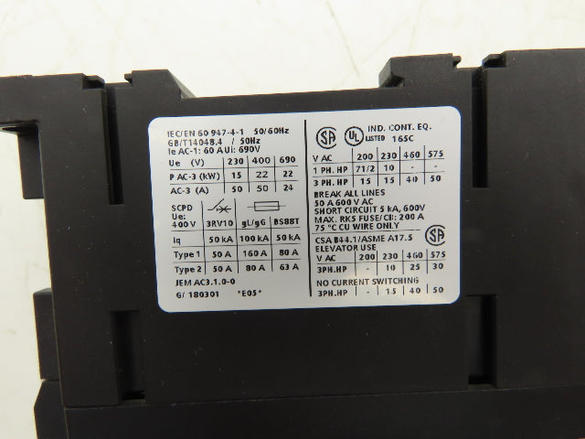 Siemens 3RT1036-1BB44-3MA0 Motor Starter Contactor 50Hp 575V 3Ph Lot of 2