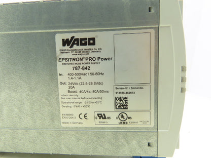 Wago 787-842 EPISTRON PRO 20A Switched Mode Power Supply 400-500VAC In 24VDC Out
