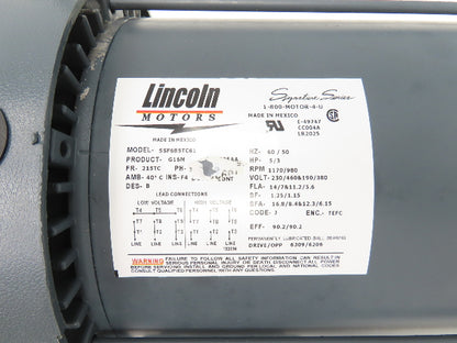 Lincoln Motors SSF6B5TC61 AC Motor 5Hp 1170 RPM 230/460V 3PH 215TC TEFC