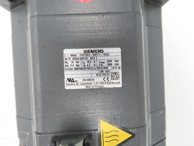 Siemens 1FK7083-5AF71-1EG3 AC Servo Motor 291V 11Nm 3000rpm 3Ph Absolute Encoder