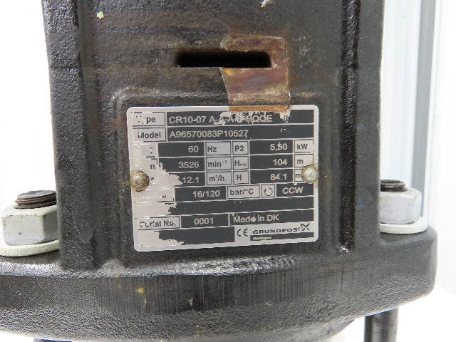 Grundfos CR10-07 A-A-A-E-HQQE Centrifugal Inline Pump 5.5kw 480V 3PH 201 L/min