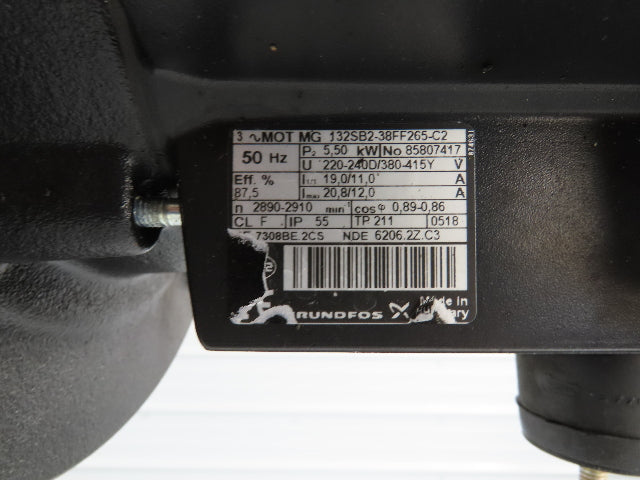 Grundfos CR10-07 A-A-A-E-HQQE Centrifugal Inline Pump 5.5kw 480V 3PH 201 L/min