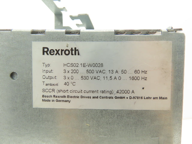 Rexroth HCS02.1E-W0028 IndraDrive Servo Drive 3PH 200-500VAC 13A 530VAC 5A
