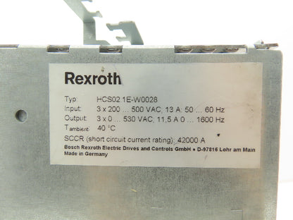 Rexroth HCS02.1E-W0028 IndraDrive Servo Drive 3PH 200-500VAC 13A 530VAC 5A