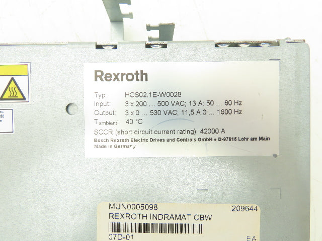 Rexroth HCS02.1E-W0028 IndraDrive Servo Drive 3PH 200-500VAC 13A 530VAC 5A