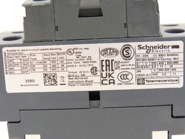 Schneider Electric Motor Starter Contactor 15Hp 24V Coil 3 Pole 25A Lot of 2