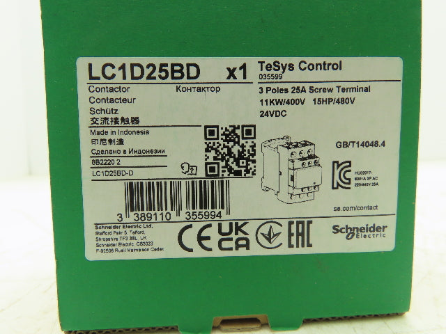 Schneider Electric Motor Starter Contactor 15Hp 24V Coil 3 Pole 25A Lot of 2