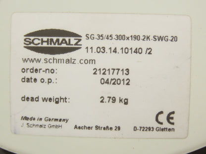 Schmalz 11.03.14.10140/2 Bag & Sack Vacuum Gripper 12-1/4" x 8-1/4" Sealing Area
