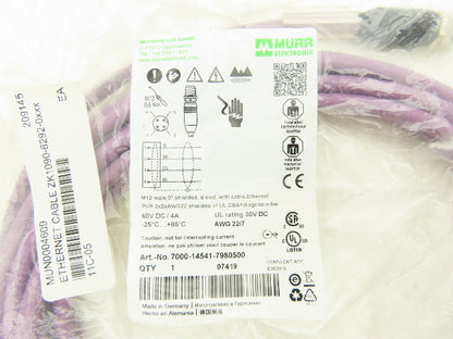 Murr Elektronik 7000-14541-7980500 4-Pin M12 Male 0° w/Cable 5m Length Lot of 2