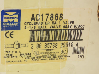 Mueller AC17868 Cyclemaster Ball Valve 2-1/8" W/Access 700 PSIG Full Port
