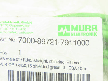 Murr Elektronik 7000-89721-7911000 M8 Male 4-Pin to RJ45 Ethercat Cable 10m