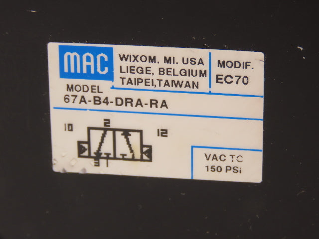 MAC 67A-B4-DRA-RA Pneumatic 3/2 Way Valve High Flow Piloted 1" NPT 150 PSI