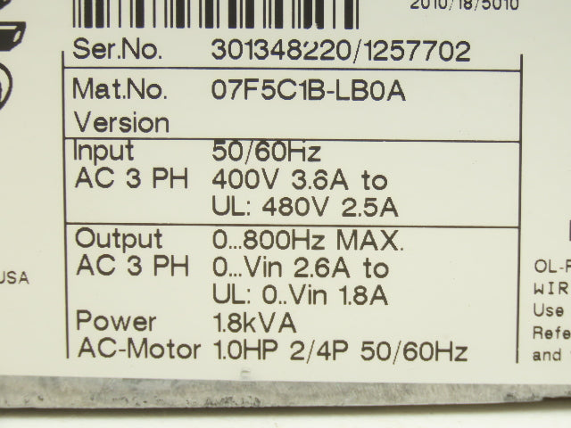 KEB 07F5C1B-LB0A Combivert 1Hp AC Drive Frequency Inverter 400VAC 1.8kVA 0-800Hz