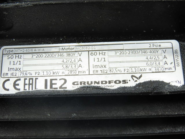 Grundfos MTH2-60/6 A-W-A-AUUV Coolant Pump 13GPM 1.2kw 230/400V 3PH 3/4"NPT READ