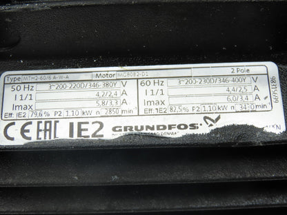 Grundfos MTH2-60/6 A-W-A-AUUV Coolant Pump 13GPM 1.2kw 230/400V 3PH 3/4"NPT READ