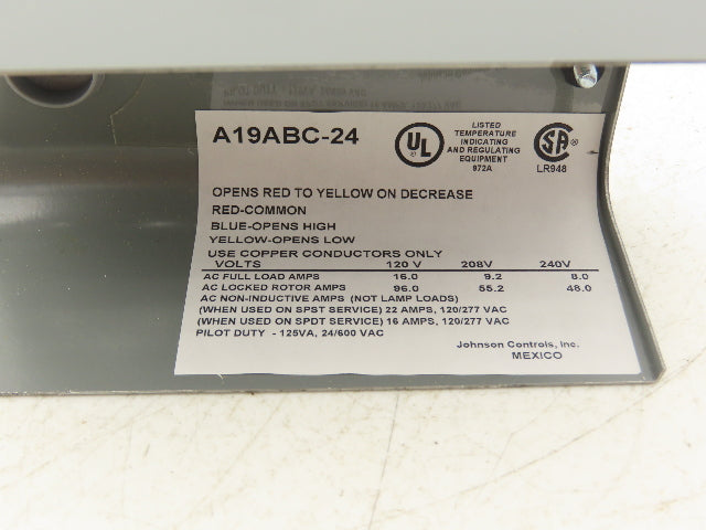 Johnson Controls A19ABC-24C SPST Temperature Control -30-100 Deg F 8' Capilary