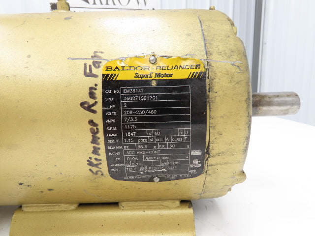 Baldor EM3614T Super-E AC Motor 2Hp 1175 RPM 230/460V 3PH 184T