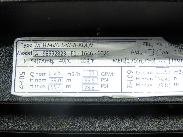 Grundfos MTH2-6/6 A-W-A-AQQV Immersion Coolant Pump 13gpm .75kw 230V 3PH