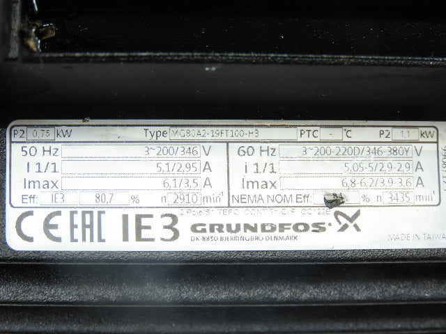 Grundfos MTH2-6/6 A-W-A-AQQV Immersion Coolant Pump 13gpm .75kw 230V 3PH