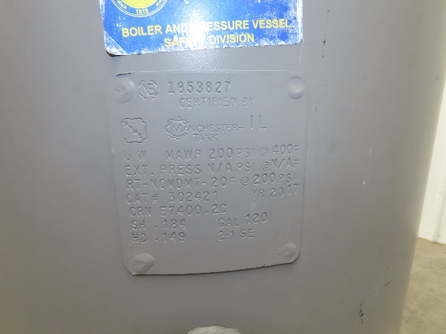 Manchester 120 Gallon Vertical Air Compressor Receiver Accumulator Tank 200 PSI 2017